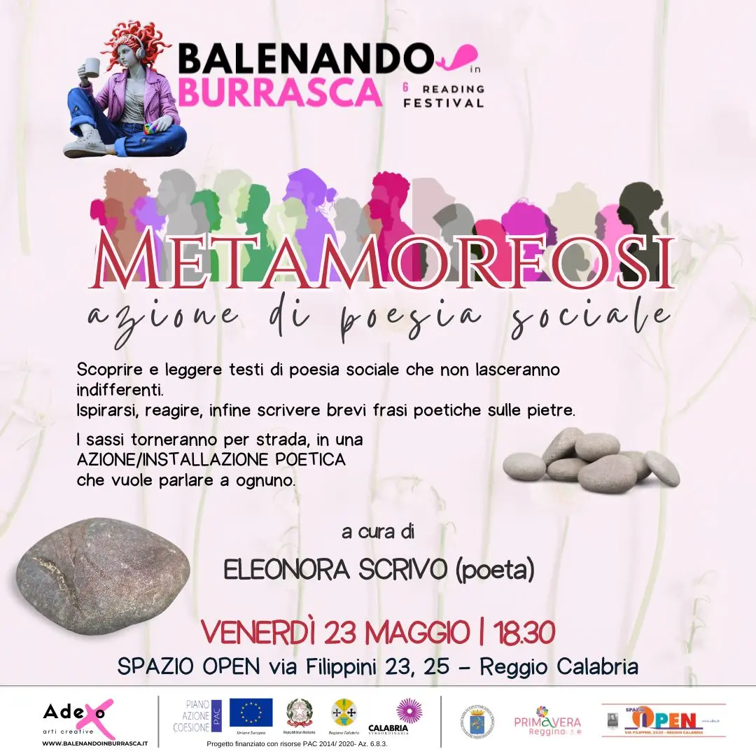 Reggio, “Metamorfosi. Azione di Poesia Sociale”: momento di lettura e partecipazione collettiva con Eleonora Scrivo