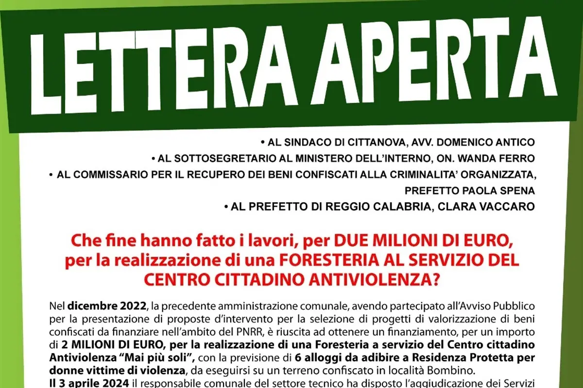 Cittanova, Pd: «Che fine hanno fatto i due milioni di euro destinati alla foresteria del centro antiviolenza»