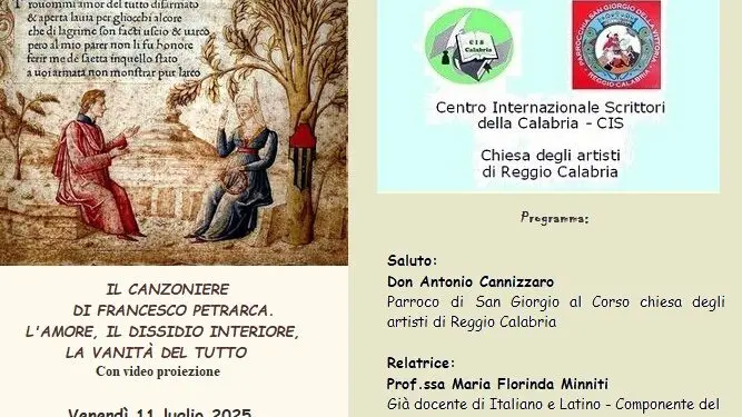 Reggio, venerdì la conferenza “Il Canzoniere di Francesco Petrarca. L’amore, il dissidio interiore, la vanità del tutto”