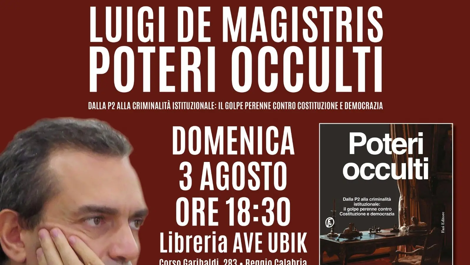 Reggio, Luigi de Magistris presenta il suo nuovo saggio “Poteri occulti” alla libreria Ave-Ubik