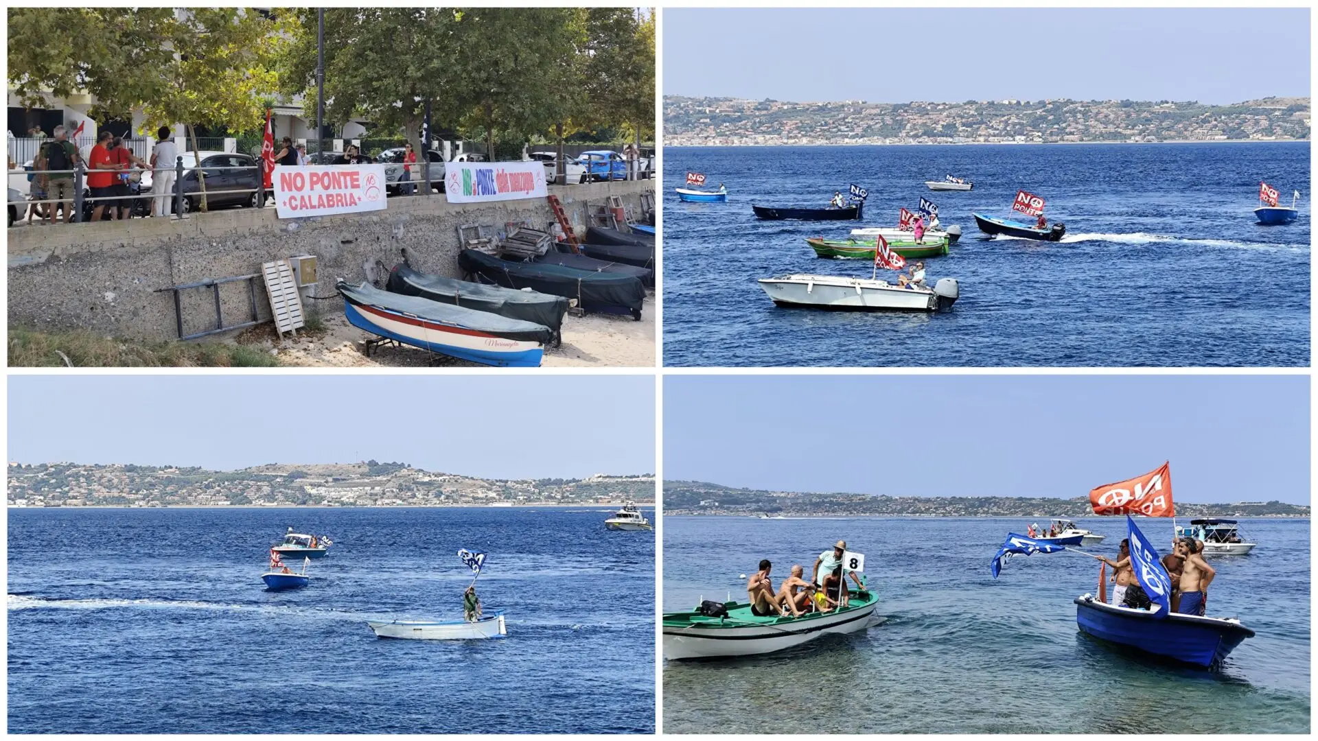 Dal mare alla spiaggia, i “no ponte” sfilano in barca per la difesa del territorio: «Non un passo indietro difronte arroganza e prepotenza»