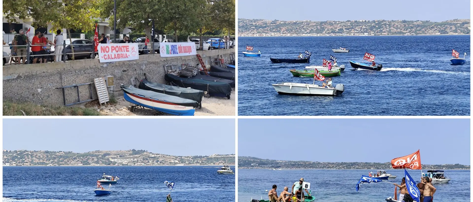 Dal mare alla spiaggia, i “no ponte” sfilano in barca per la difesa del territorio: «Non un passo indietro difronte arroganza e prepotenza»