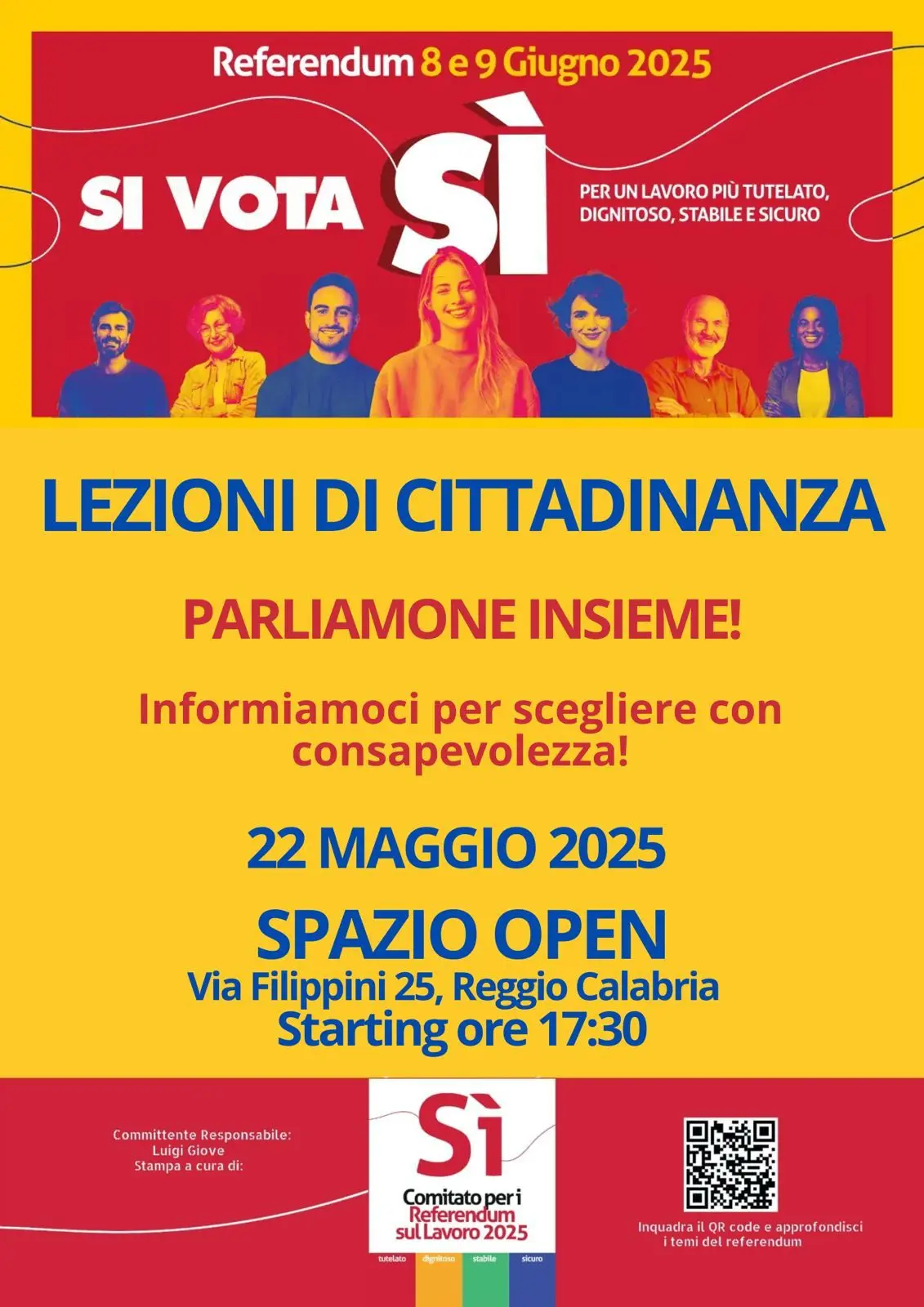 Reggio, giovedì incontro dal tema “Lezioni di cittadinanza” in merito ai 5 quesiti referendari abrogativi