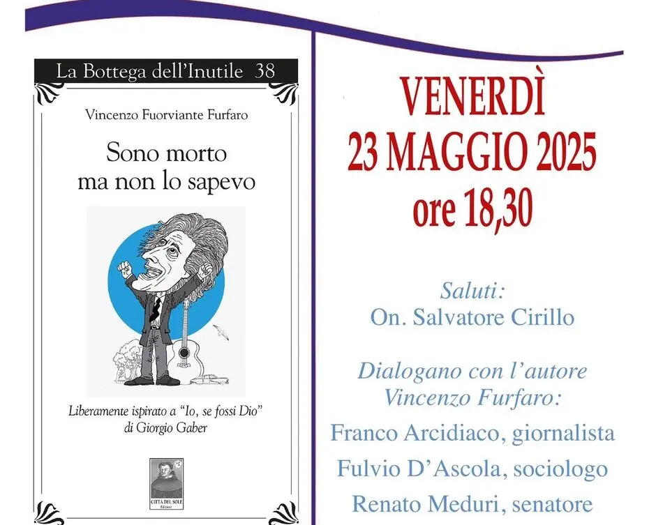 Reggio, il 23 maggio la presentazione del libro “Sono morto ma non lo sapevo” di Vincenzo Furfaro