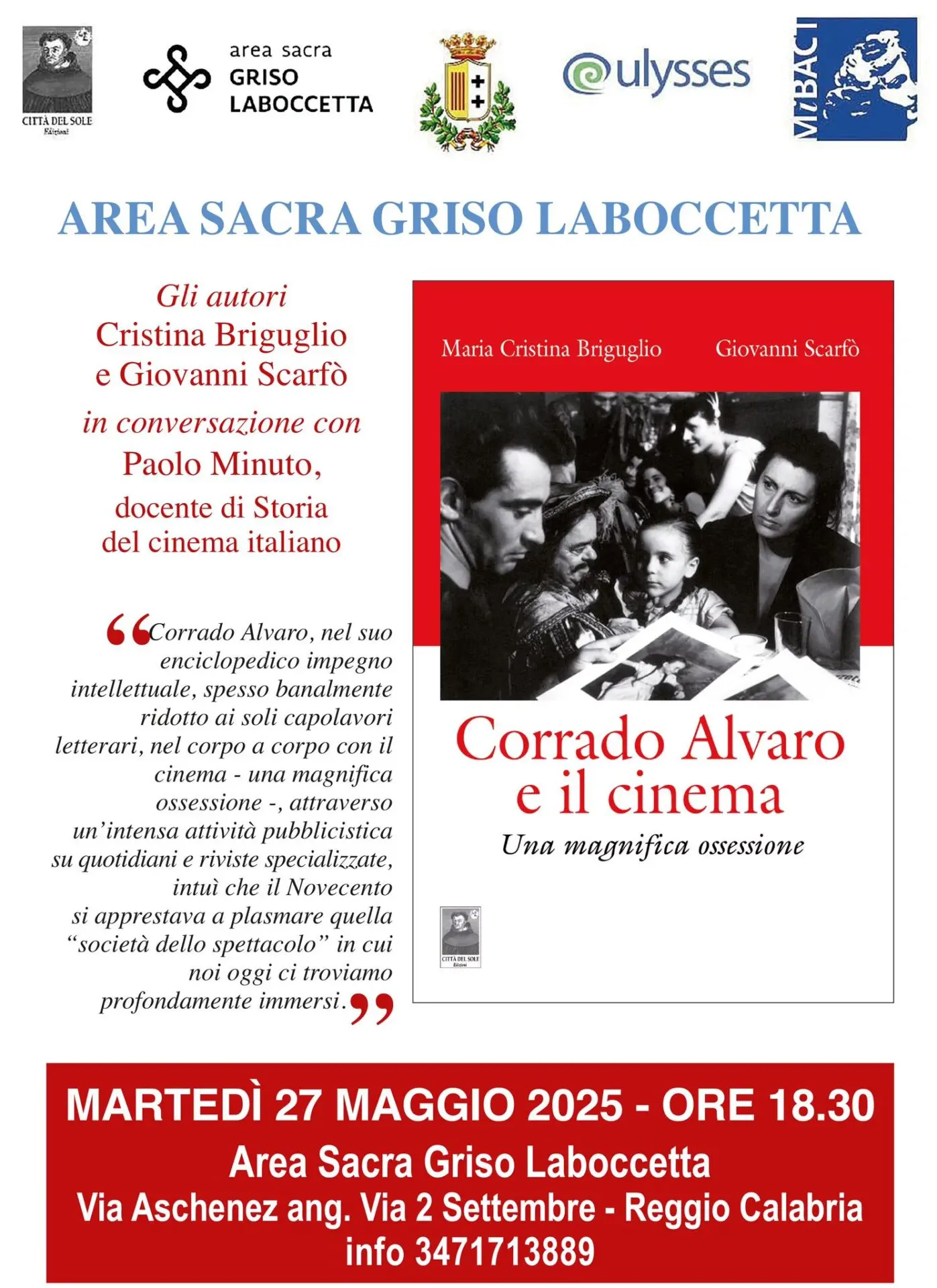 Reggio, presentazione del libro \"Corrado Alvaro e il cinema. Una magnifica ossessione\"