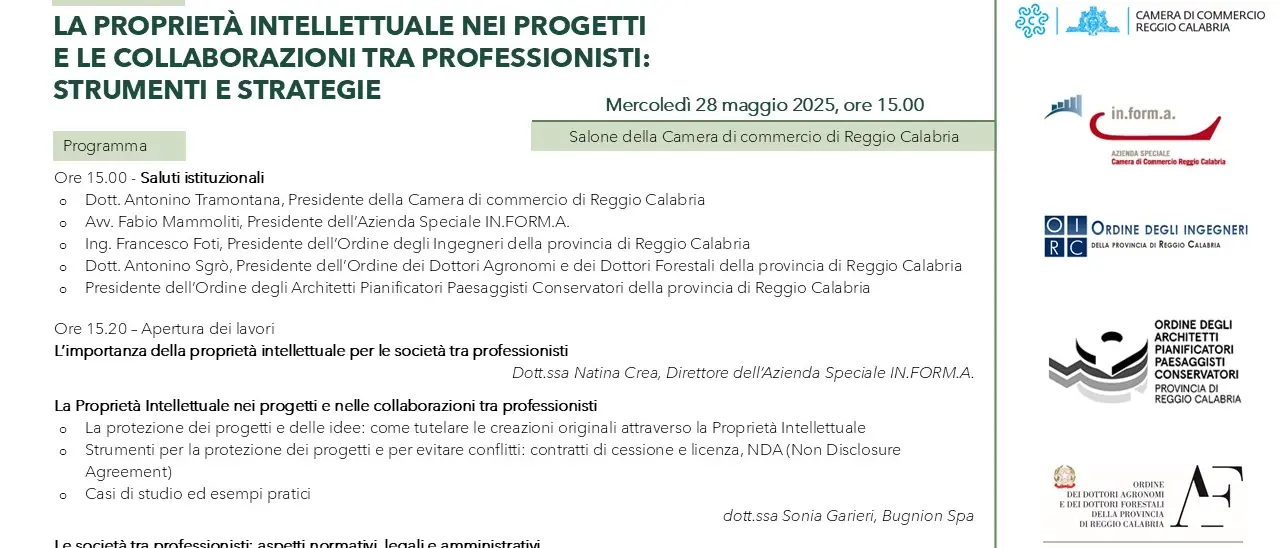 Reggio, alla Camera di Commercio il seminario sulla proprietà intellettuale nei progetti e le collaborazioni tra professionisti