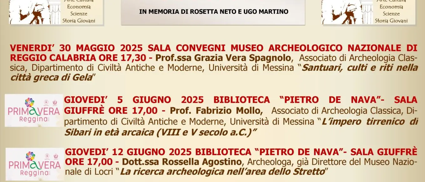 Reggio, al via il ciclo di incontri promossi dall'Anassilaos dedicati all'archeologia