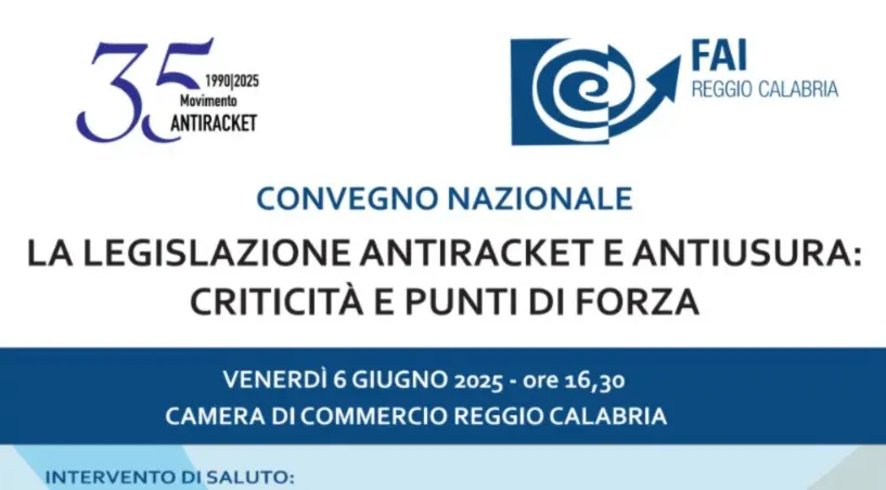 Antiracket e antiusura, il 6 giugno a Reggio il convegno nazionale promosso dalla FAI