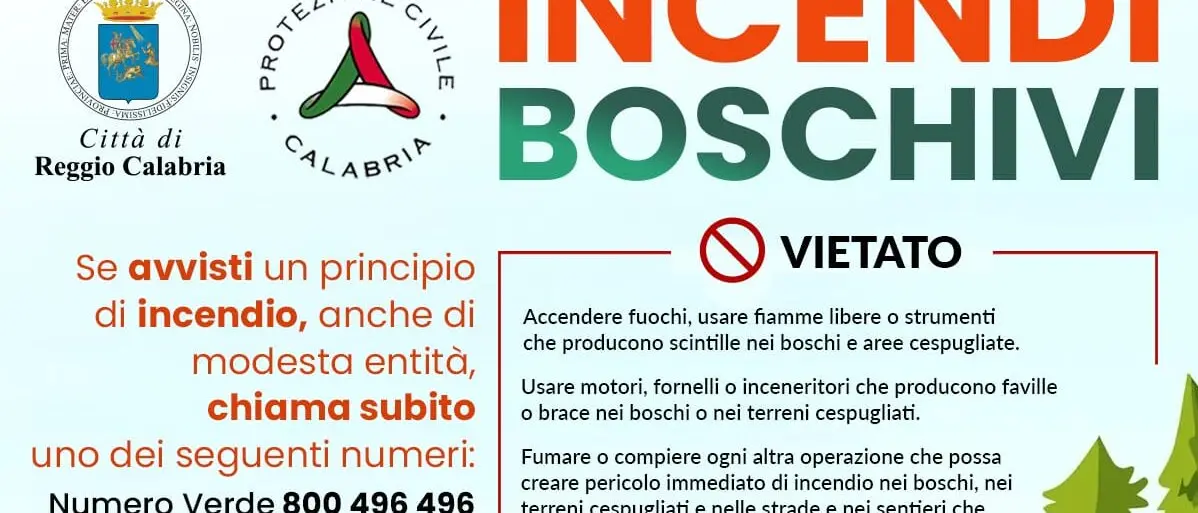 Reggio, prevenzione e lotta contro gli incendi boschivi: ordinanza del sindaco fino al 15 ottobre
