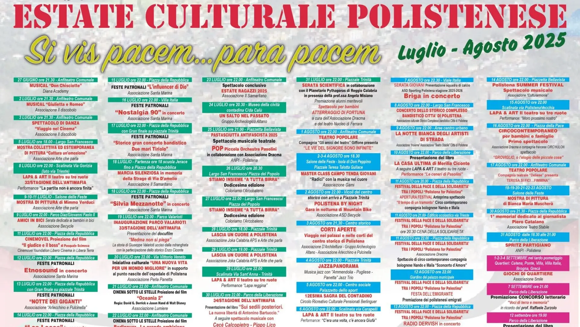 POLISTENA | Un’estate per la pace: musica, teatro e cultura diffusa nei vicoli del centro