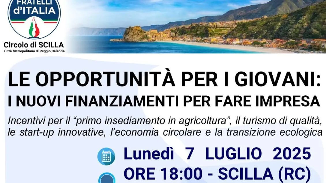 Scilla, domani il convegno “Le opportunità per i giovani: i nuovi finanziamenti per fare impresa”
