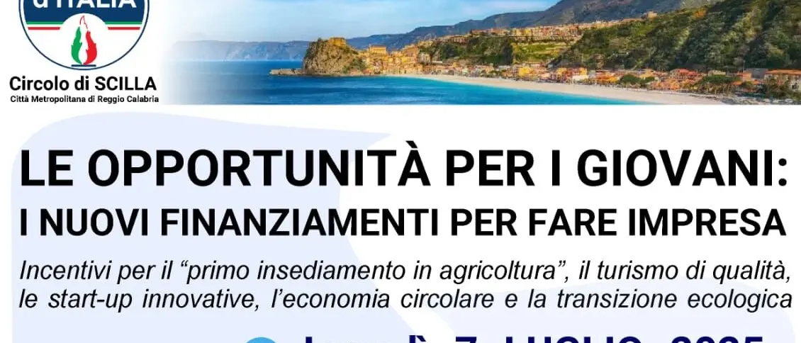 Scilla, domani il convegno “Le opportunità per i giovani: i nuovi finanziamenti per fare impresa”
