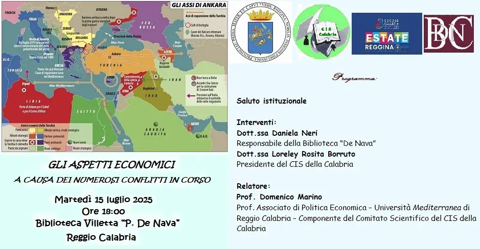 Reggio, il 15 luglio la conferenza \"Gli aspetti economici a causa dei numerosi conflitti in corso\"