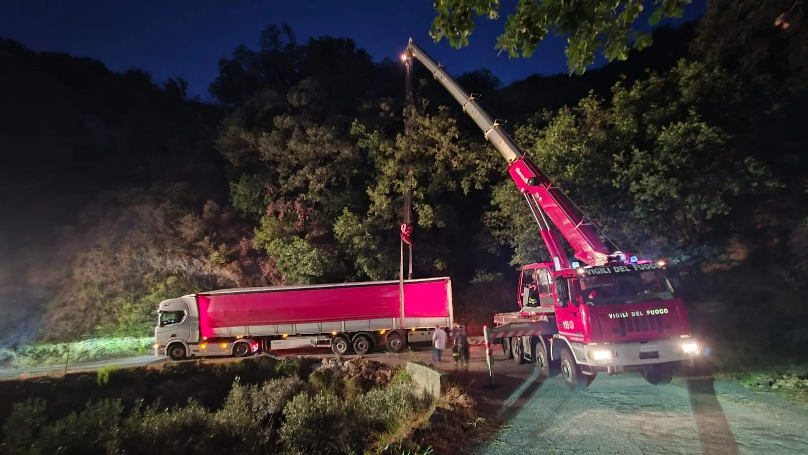 Grotteria, camion finisce fuori strada: Vigili del Fuoco al lavoro per ore per il recupero