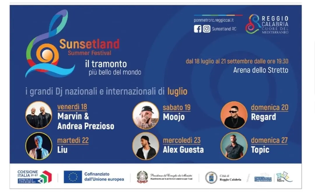 Reggio saluta il sole con Marvin & Andrea Prezioso: parte oggi il Sunsetland Summer Festival all’Arena dello Stretto \"Ciccio Franco\"