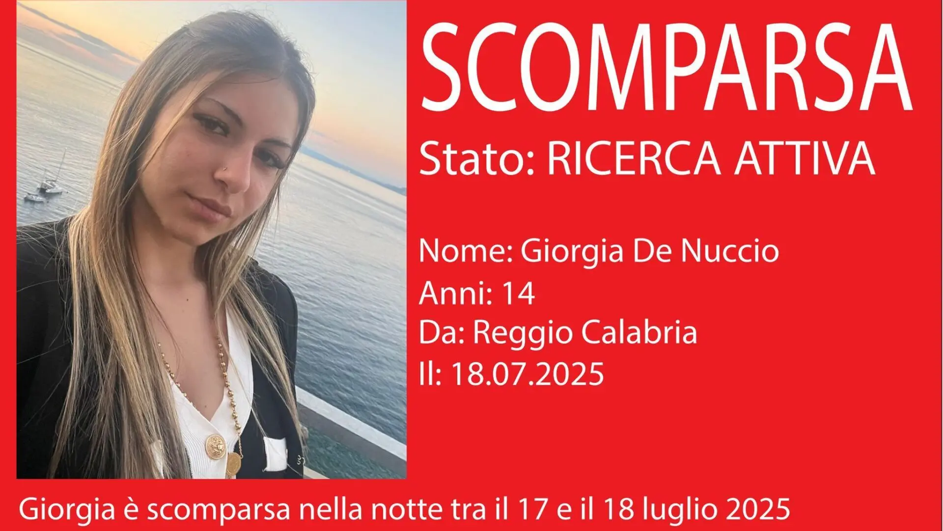 Reggio, ragazza scomparsa nella notte tra il 17 e il 18 luglio: ricerche in corso
