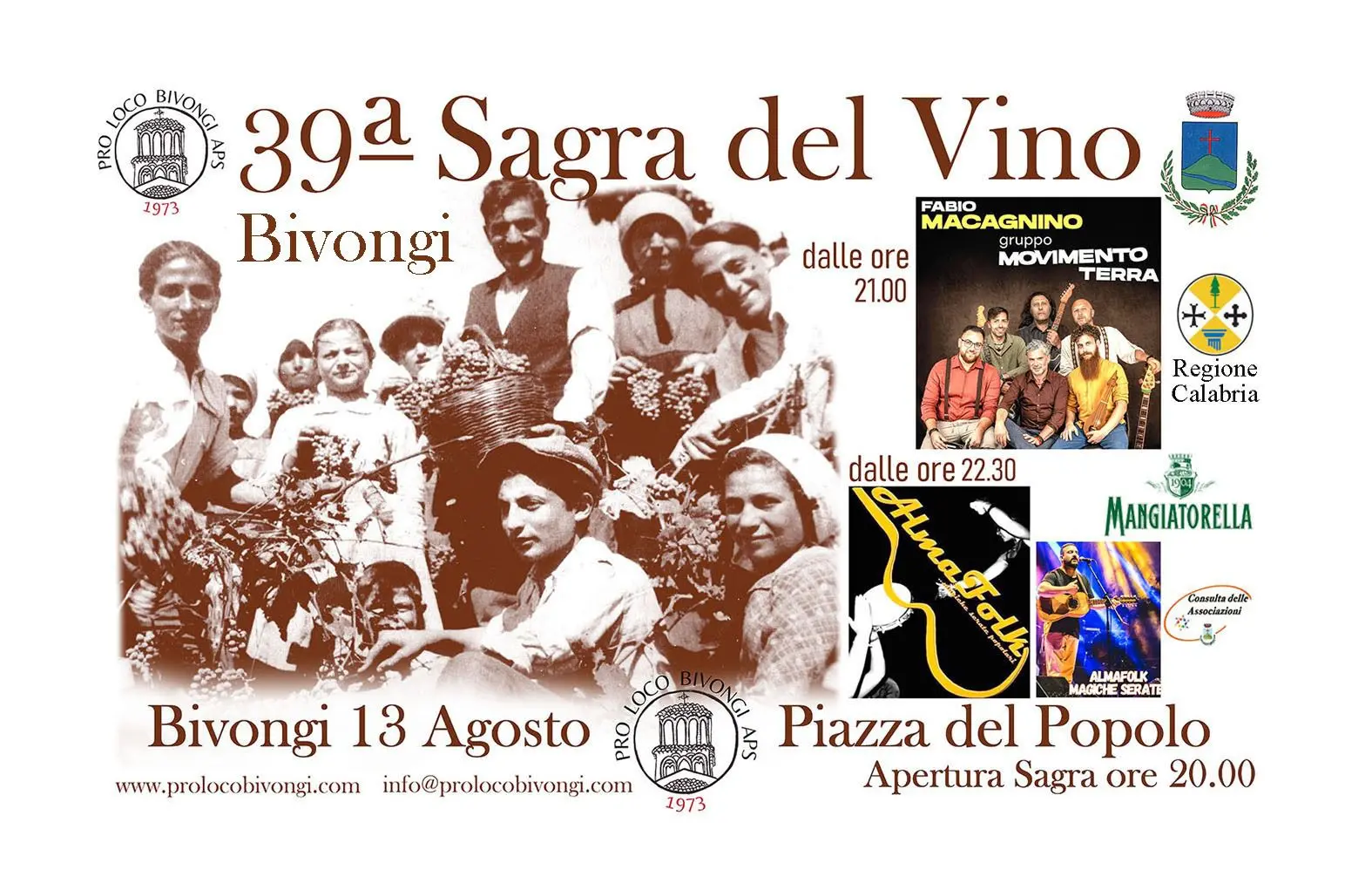 Bivongi brinda alla tradizione con la 39ª Sagra del Vino: degustazioni e musica in Piazza del Popolo