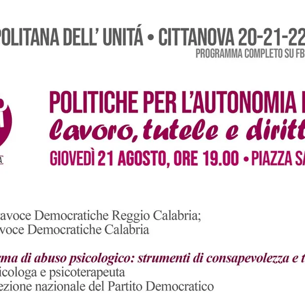 A Cittanova la Festa Metropolitana dell’Unità con l'onorevole Chiara Braga