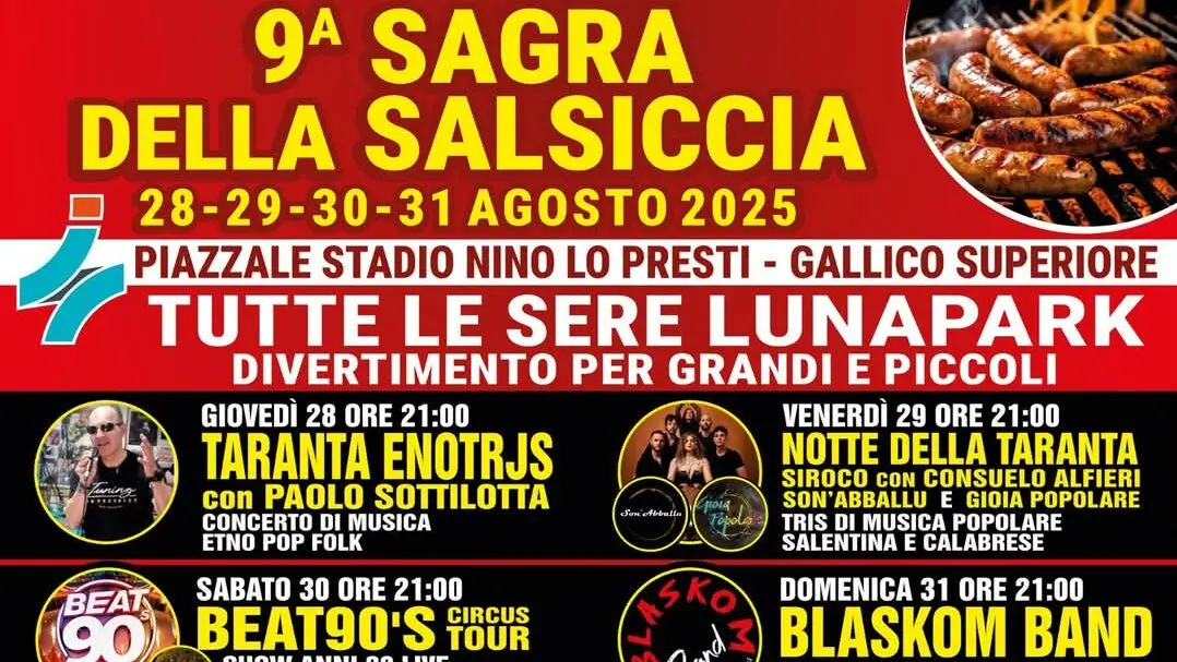 Gallico, tutto pronto per la nona edizione della sagra della salsiccia