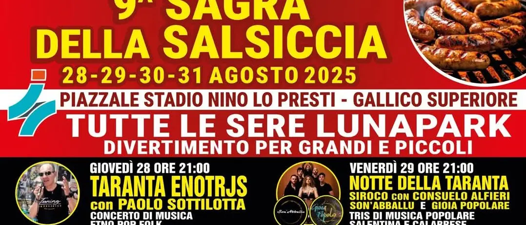 Gallico, tutto pronto per la nona edizione della sagra della salsiccia