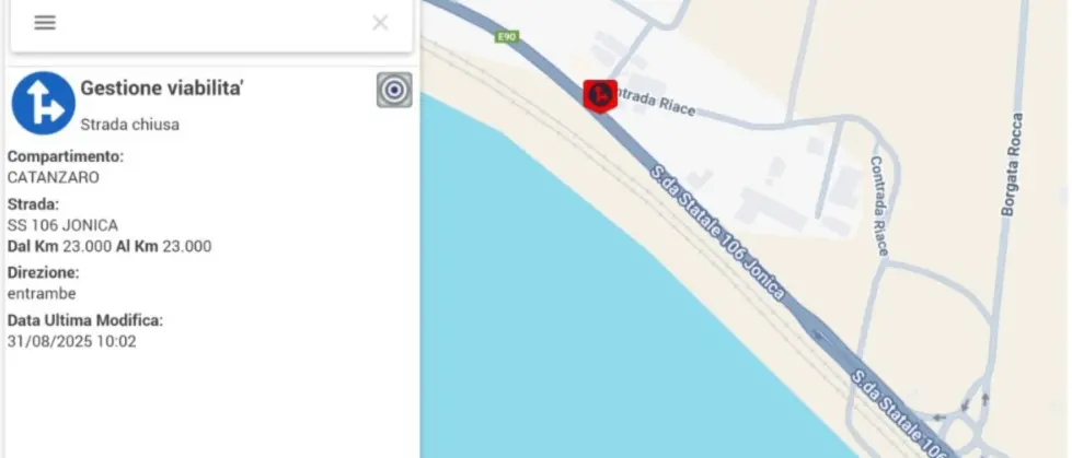 Fuga di gas sulla Statale SS 106 dopo l'incendio di ieri a Saline, aperta una sola corsia al transito