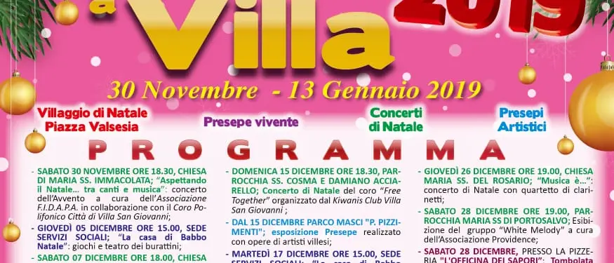 Villa, Natale 2019 ricco di appuntamenti e iniziative benefiche. Ecco il calendario