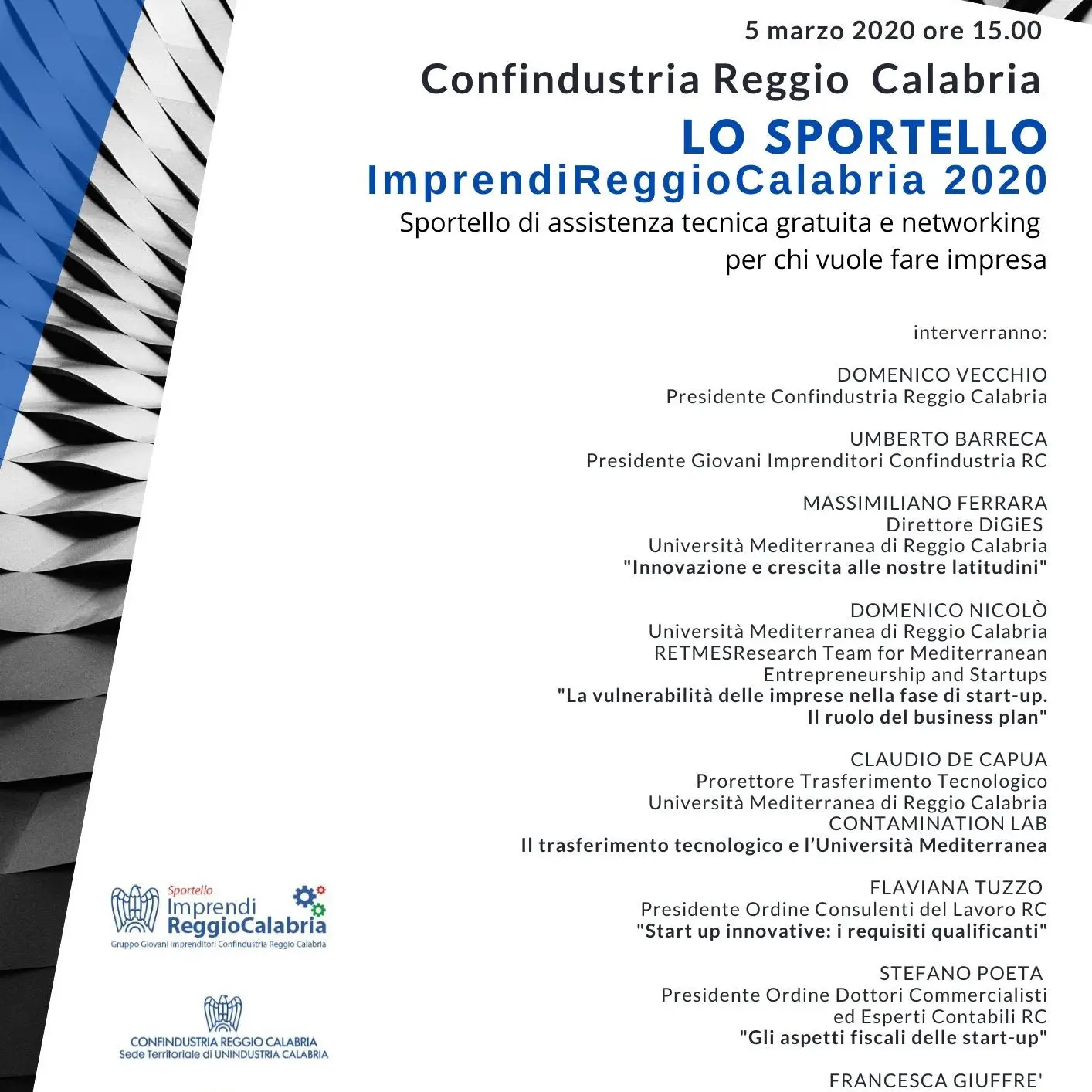 \"Sportello ImprendiReggioCalabria 2020\", giovedì la presentazione