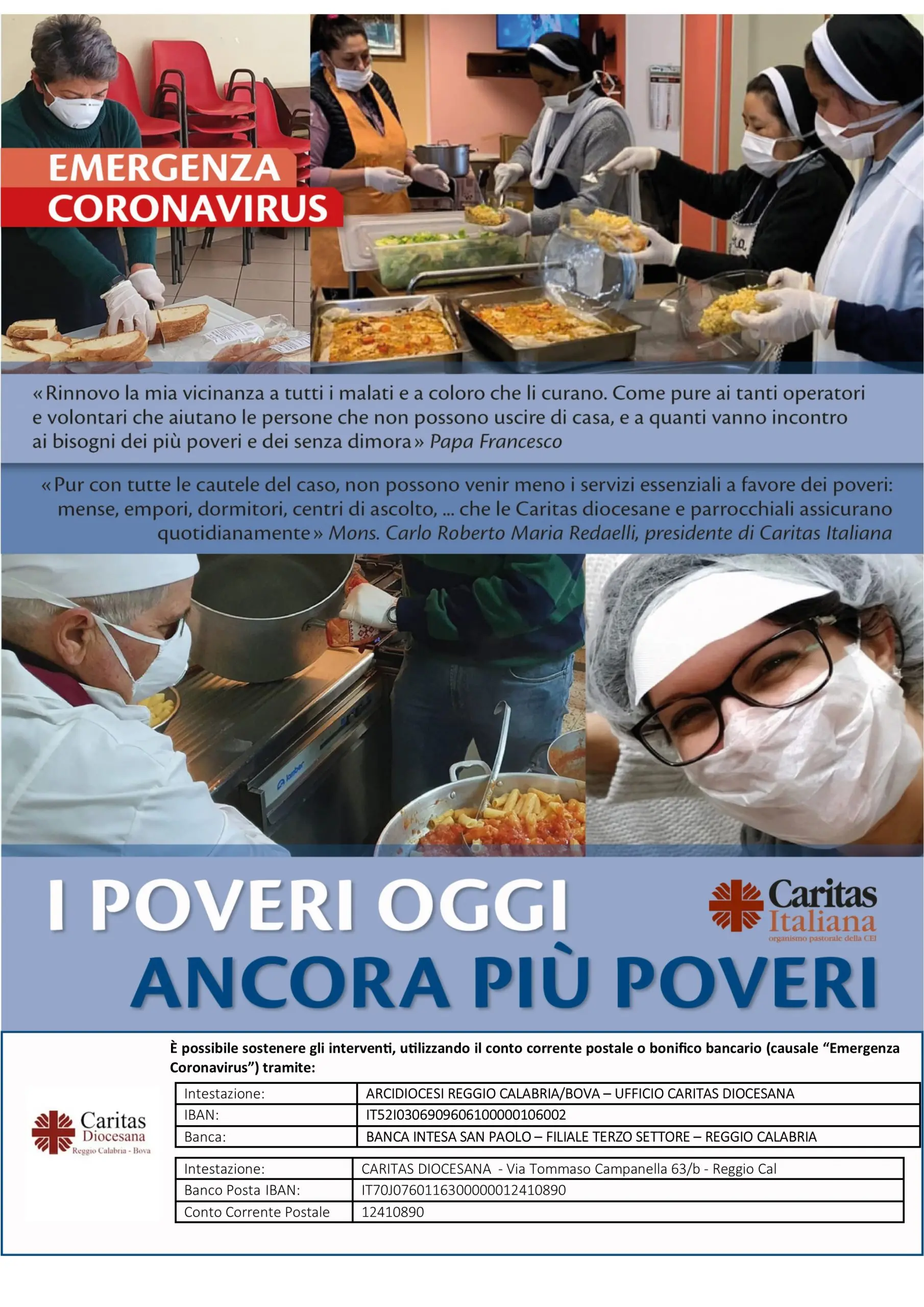 Coronavirus, anche la Caritas di Reggio rimodula i servizi e chiede sostegno