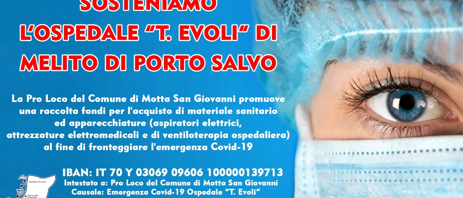 Coronavirus, raccolta fondi a favore dell’ospedale “Evoli” di Melito di Porto Salvo