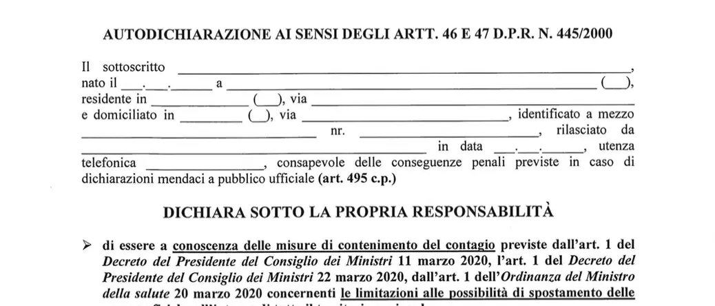 Coronavirus, per l’autocertificazione arriva il nuovo modulo: ecco cosa cambia