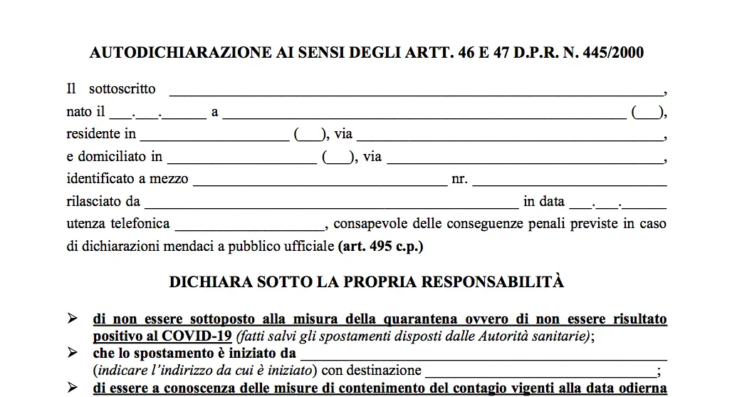 Coronavirus, cambia il modulo dell'autocertificazione. Inseriti nuovi casi di necessità