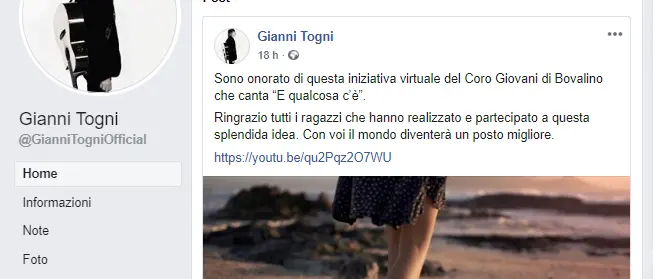 Coronavirus e solidarietà, per il coro di Bovalino arrivano i complimenti di Gianni Togni