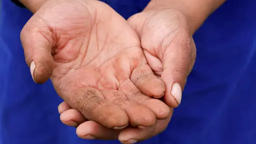 Close up of beggar gipsy hands