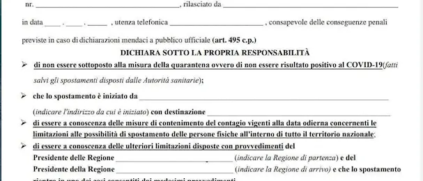 Coronavirus, nuova autocertificazione per gli spostamenti tra regioni