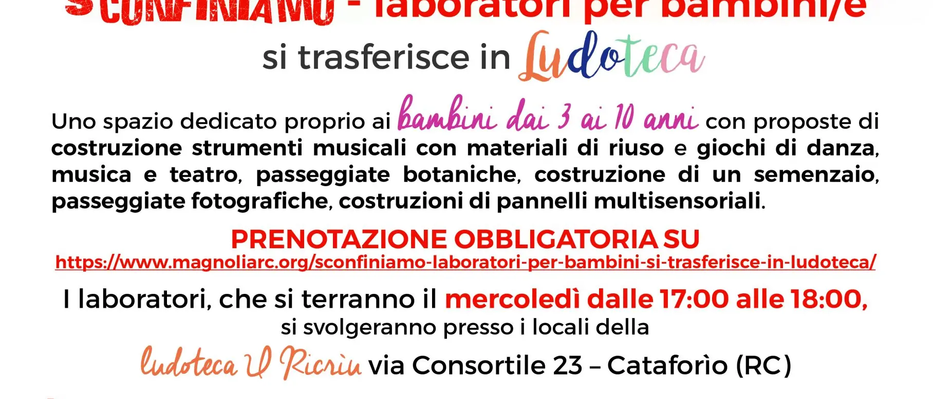 Associazione Magnolia, \"Sconfiniamo\": il laboratorio per bambini si trasferisce in ludoteca