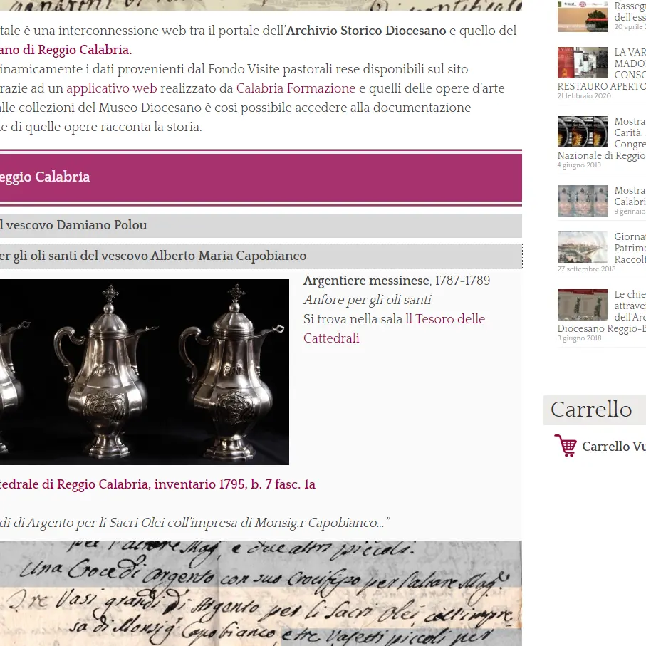 Reggio Calabria, Archivio storico diocesano e Museo diocesano nel progetto \"La Memoria ritrovata\"