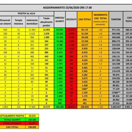 Coronavirus in Italia, 238.833 casi positivi e 34.675 morti. Il bollettino della Protezione Civile