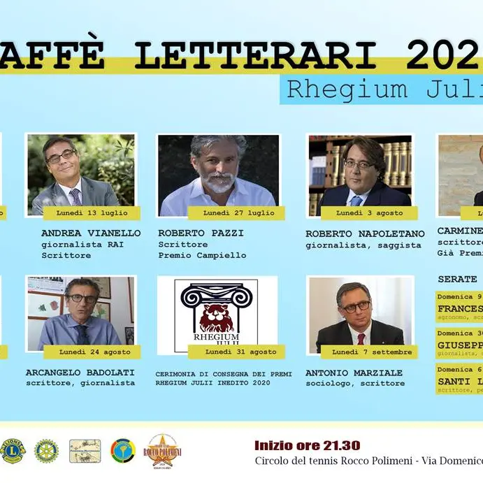 Rhegium Julii, ecco i protagonisti dei \"Caffè letterari 2020\"