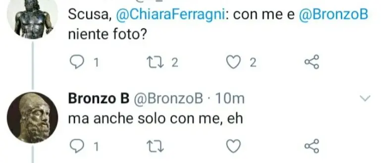 Su Twitter gli account parodia dei bronzi di Riace: «Chiara Ferragni, Reggio Calabria ti aspetta»