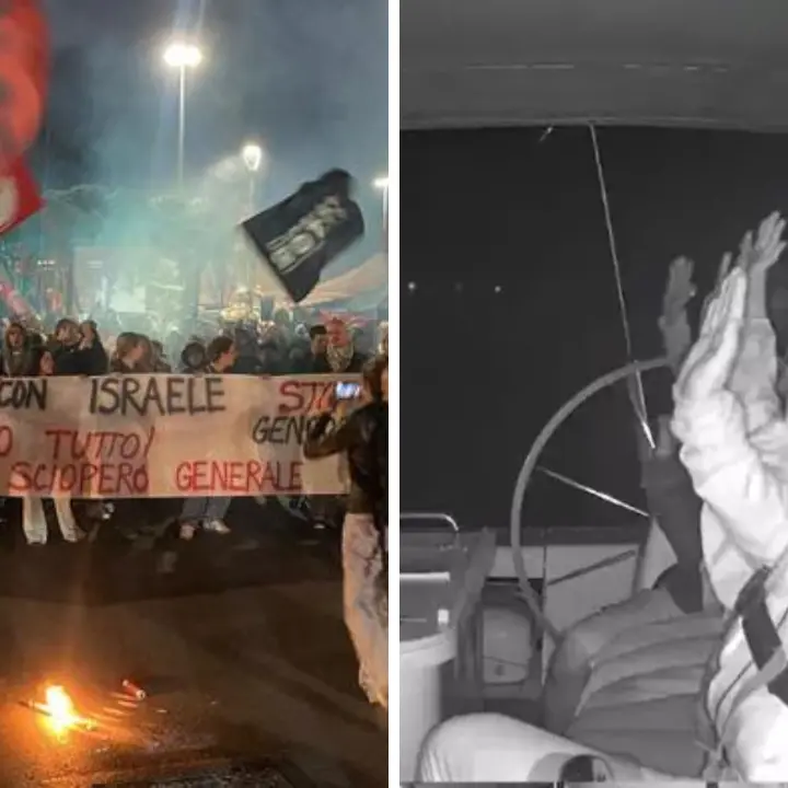 Flotilla, l’assalto in mare e le proteste in piazza: speronate le barche, idranti contro la Meteque e numeri di avvocati scritti sulle braccia\n