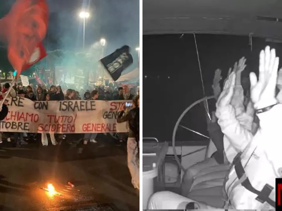 Flotilla, l’assalto in mare e le proteste in piazza: speronate le barche, idranti contro la Meteque e numeri di avvocati scritti sulle braccia
