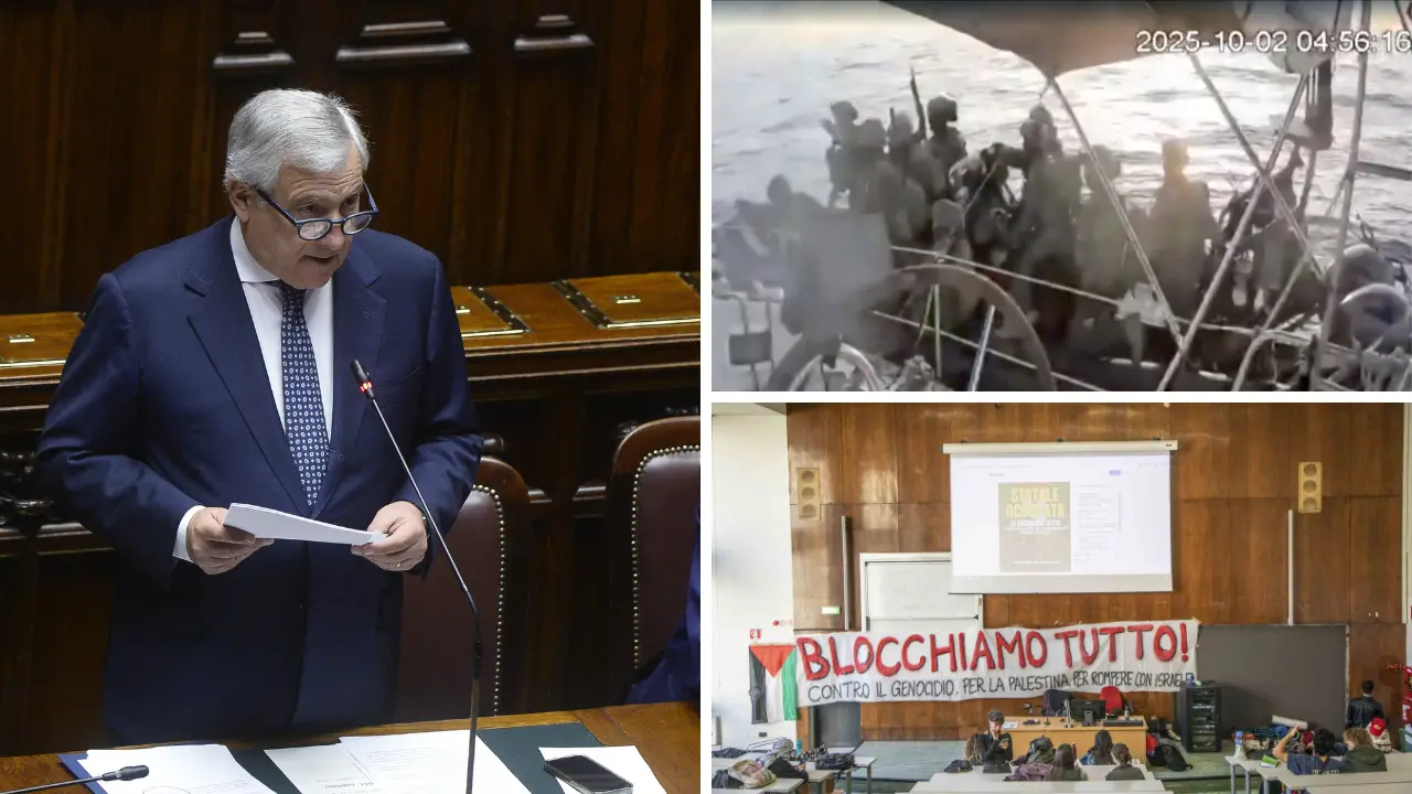 <p>Tajani riferisce alla Camera, a destra l&#39;abbordaggio della barca All Inn e l&#39;occupazione alla Statale di Milano</p>\\n