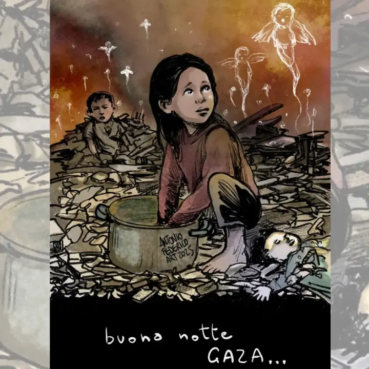 Buonanotte Gaza, l’artista reggino Antonio Federico racconta il dolore dei bambini palestinesi tra le macerie