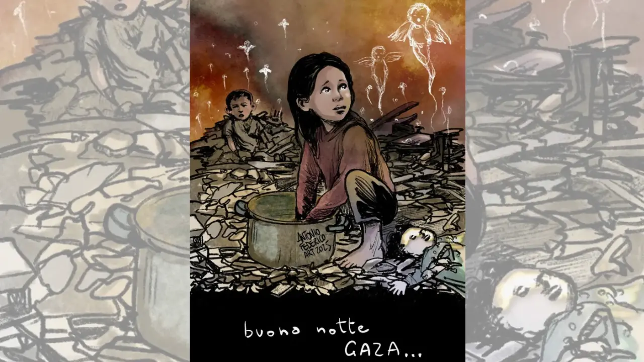 <p>&quot;Buonanotte Gaza&quot;, uno dei disegni&nbsp;di Antonio Federico</p>\\n