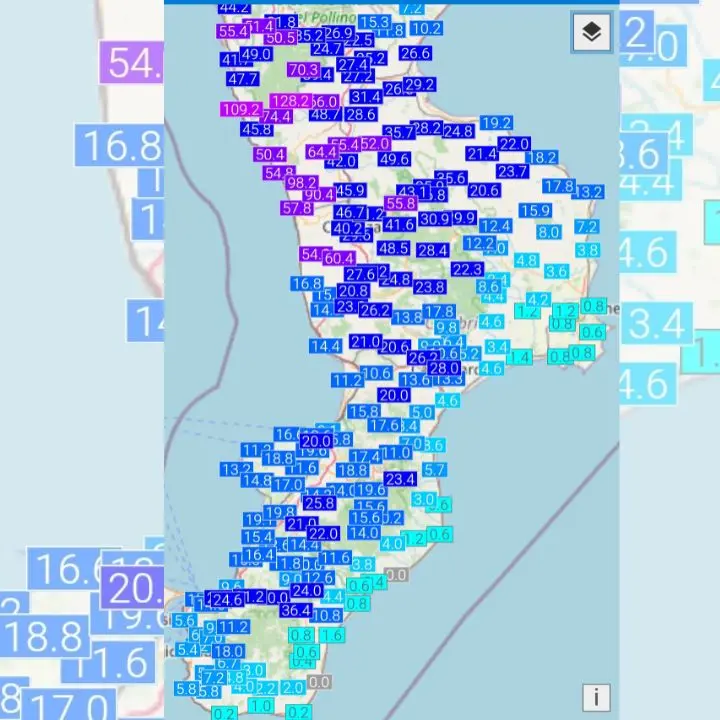Piogge intense sulla Calabria domenica, nel Cosentino superati i 120 mm. In arrivo freddo e forte vento\n