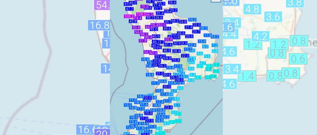 Piogge intense sulla Calabria domenica, nel Cosentino superati i 120 mm. In arrivo freddo e forte vento\n