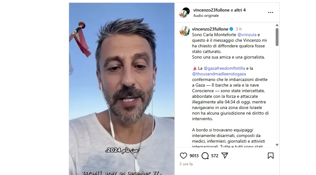 Flotilla per Gaza, fermato anche l’attivista calabrese Vincenzo Fullone