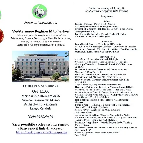 Reggio, il 30 settembre la presentazione del progetto “Mediterraneo Reghion Mito Festival”
