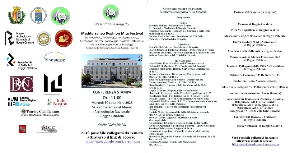 Reggio, il 30 settembre la presentazione del progetto “Mediterraneo Reghion Mito Festival”