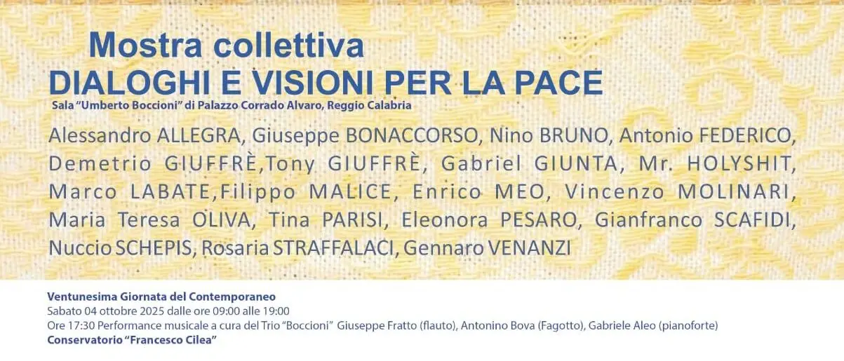“Dialoghi e Visioni per la Pace”: a Reggio Calabria la collettiva per la XXI Giornata del Contemporaneo